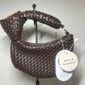 Melie Bianco Brown Espresso Woven Vegan Leather Bag